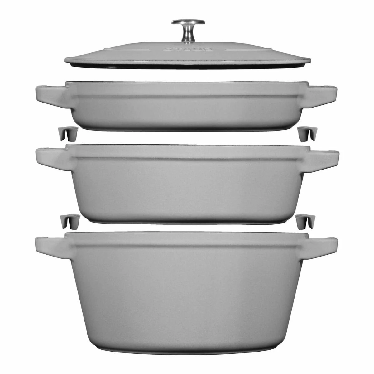 Staub Stackable Cocotte, Braiser, And Grill Pan With Lid | Graphite Grey 3 Staub Stackable Cocotte, Braiser, And Grill Pan With Lid | Graphite Grey