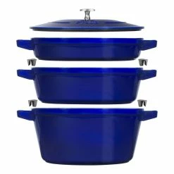 Staub Stackable Cocotte, Braiser, And Grill Pan With Lid | Dark Blue