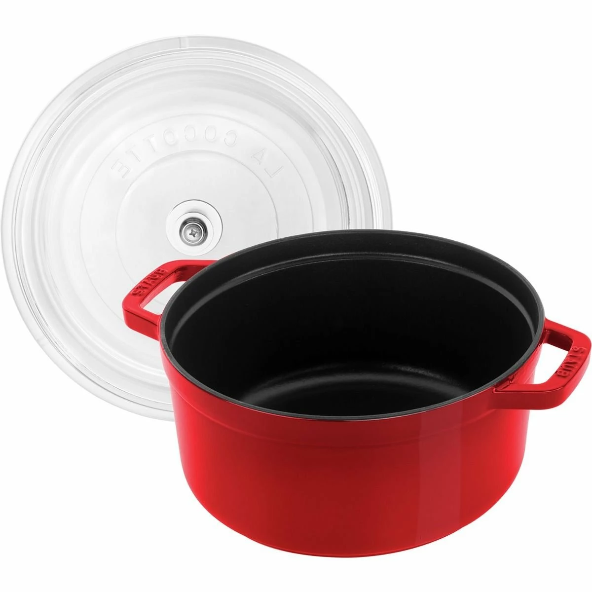 Staub 4 Qt. Round Cocotte/Dutch Oven With Glass Lid | Cherry Red 4 Staub 4 Qt. Round Cocotte/Dutch Oven With Glass Lid | Cherry Red - Image 2