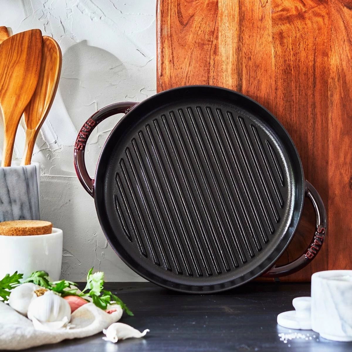 Staub 10" Cast Iron Pure Grill Pan | Grenadine 4 Staub 10" Cast Iron Pure Grill Pan | Grenadine - Image 2