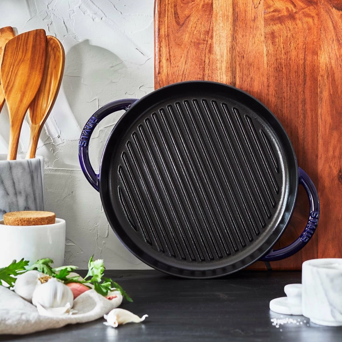 Staub 10" Cast Iron Pure Grill Pan | Dark Blue 4 Staub 10" Cast Iron Pure Grill Pan | Dark Blue - Image 2