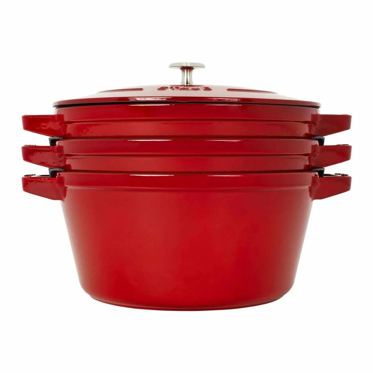 Staub Stackable Cocotte, Braiser, And Grill Pan With Lid | Cherry 4 Staub Stackable Cocotte, Braiser, And Grill Pan With Lid | Cherry - Image 2