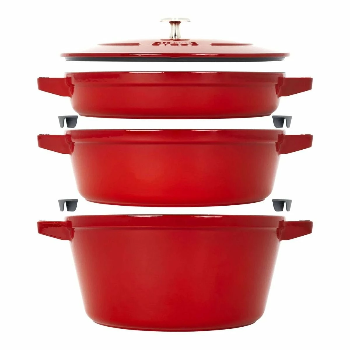 Staub Stackable Cocotte, Braiser, And Grill Pan With Lid | Cherry 3 Staub Stackable Cocotte, Braiser, And Grill Pan With Lid | Cherry