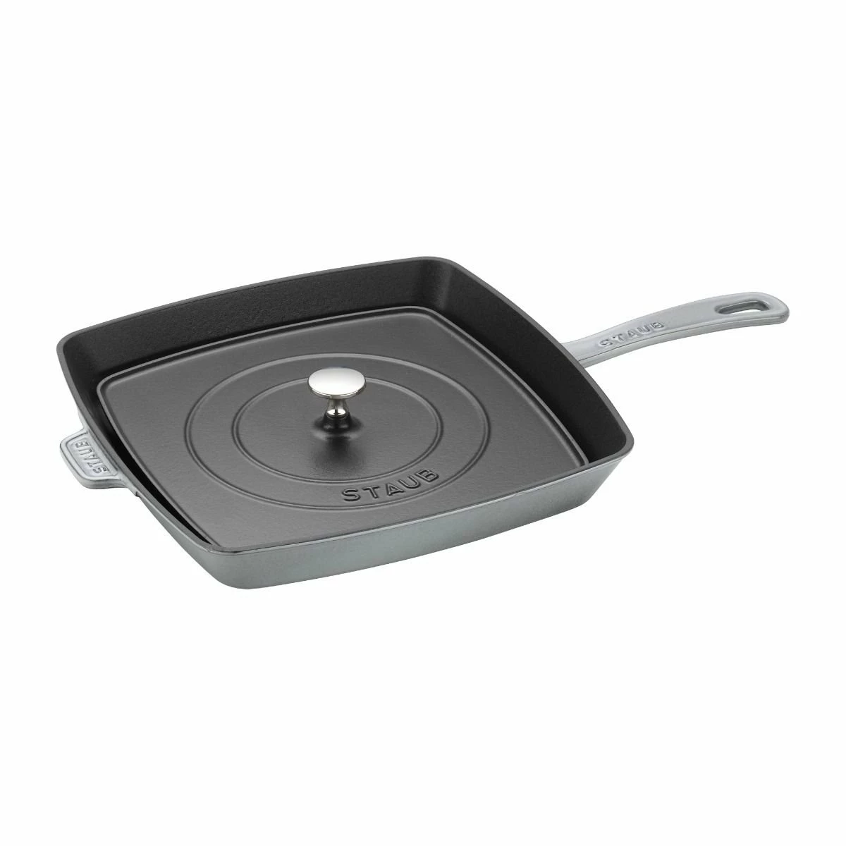 Staub 12" Square Cast Iron Grill Pan & Press Set | Graphite Grey 4 Staub 12" Square Cast Iron Grill Pan & Press Set | Graphite Grey - Image 2