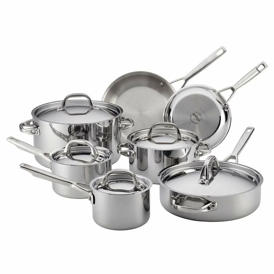 Anolon Cookware Anolon Tri-Ply Clad Stainless Steel 12pc Cookware Set 4 Anolon Cookware Anolon Tri-Ply Clad Stainless Steel 12pc Cookware Set - Image 2