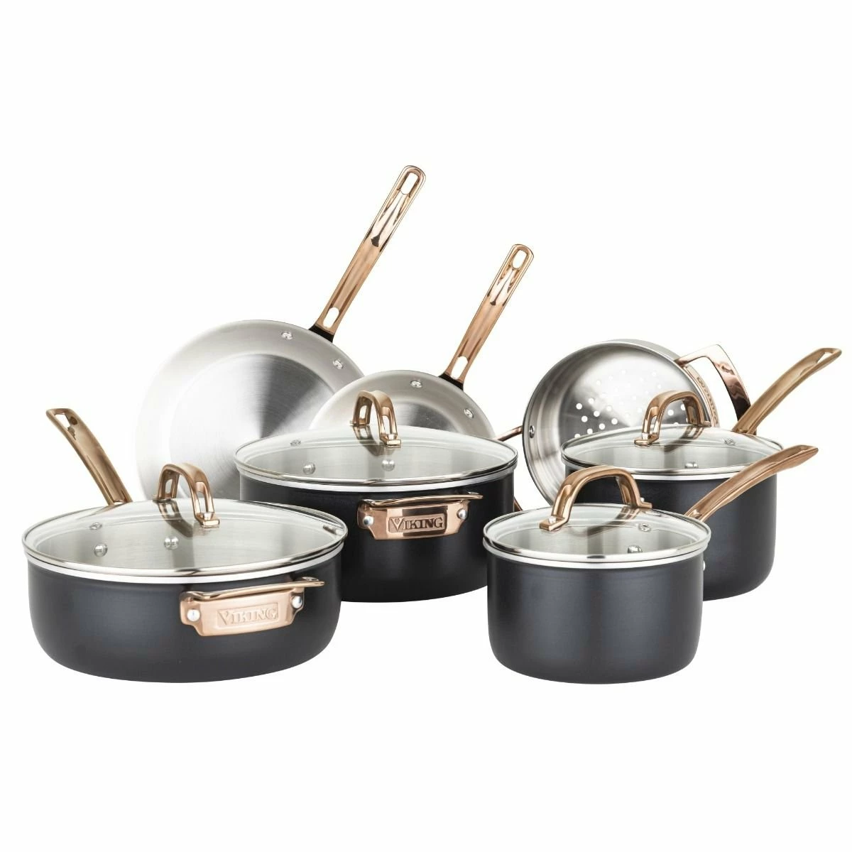 Viking 3 Ply Stainless 11-Piece Cookware Set | Black & Copper 3 Viking 3 Ply Stainless 11-Piece Cookware Set | Black & Copper