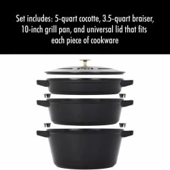 Staub Stackable Cocotte, Braiser, And Grill Pan With Lid | Black 28 Staub Stackable Cocotte, Braiser, And Grill Pan With Lid | Black -Le Creuset Shop 51nivjq qxl. ac sl1280 1