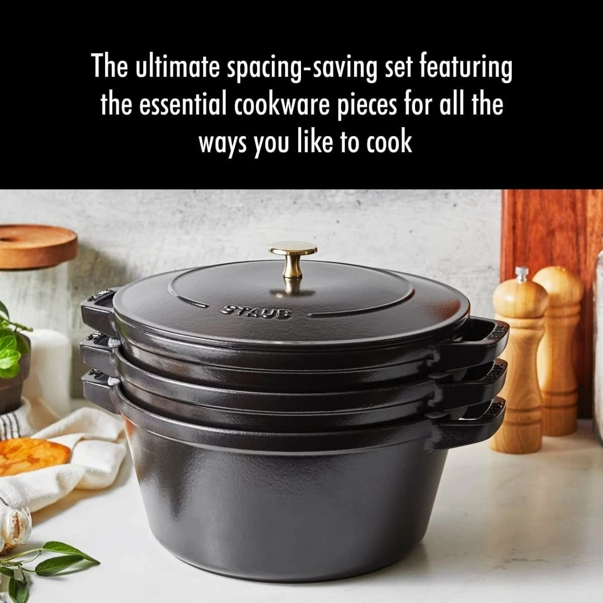 Staub Stackable Cocotte, Braiser, And Grill Pan With Lid | Black 9 Staub Stackable Cocotte, Braiser, And Grill Pan With Lid | Black - Image 7