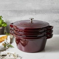 Staub Stackable Cocotte, Braiser, And Grill Pan With Lid | Grenadine -Le Creuset Shop 71h088smlyl. ac sl1500