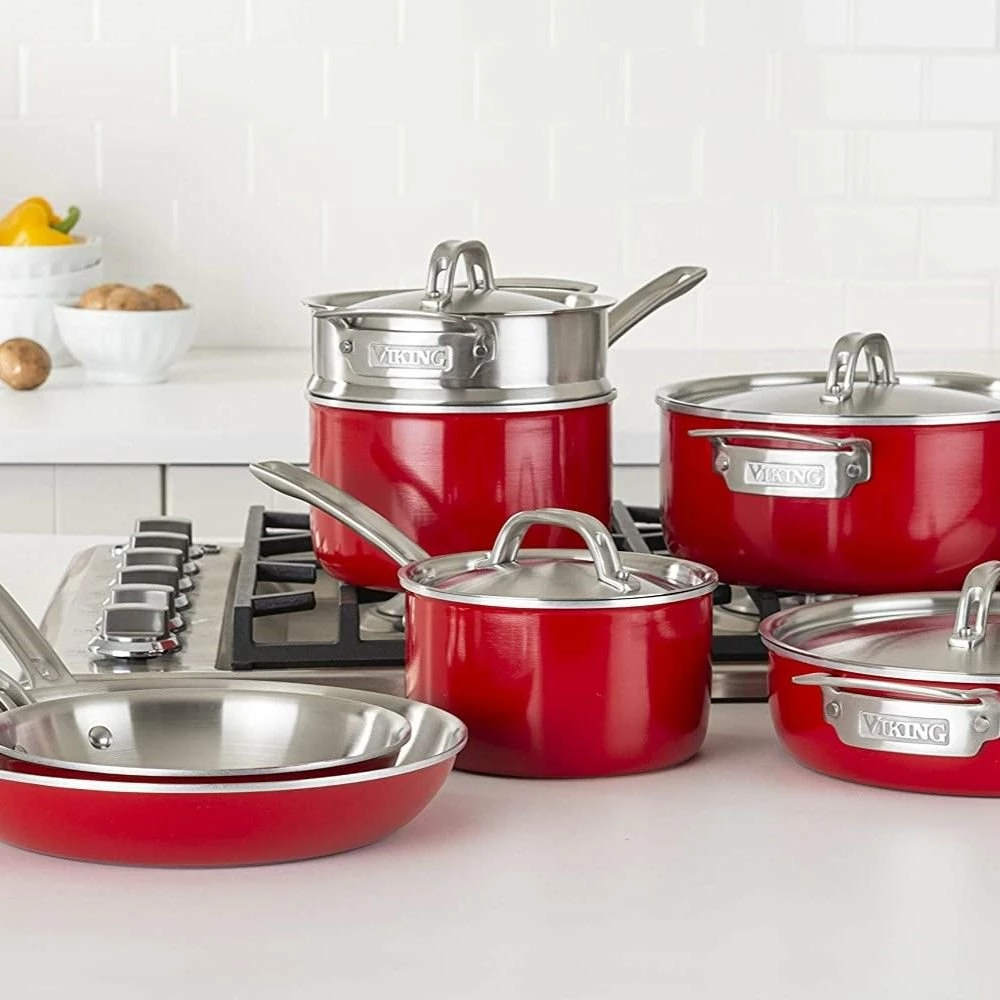 Viking Multi Ply Stainless 11-Piece Cookware Set | Red 11 Viking Multi Ply Stainless 11-Piece Cookware Set | Red - Image 9