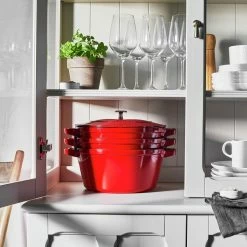 Staub Stackable Cocotte, Braiser, And Grill Pan With Lid | Cherry 20 Staub Stackable Cocotte, Braiser, And Grill Pan With Lid | Cherry -Le Creuset Shop 750051523