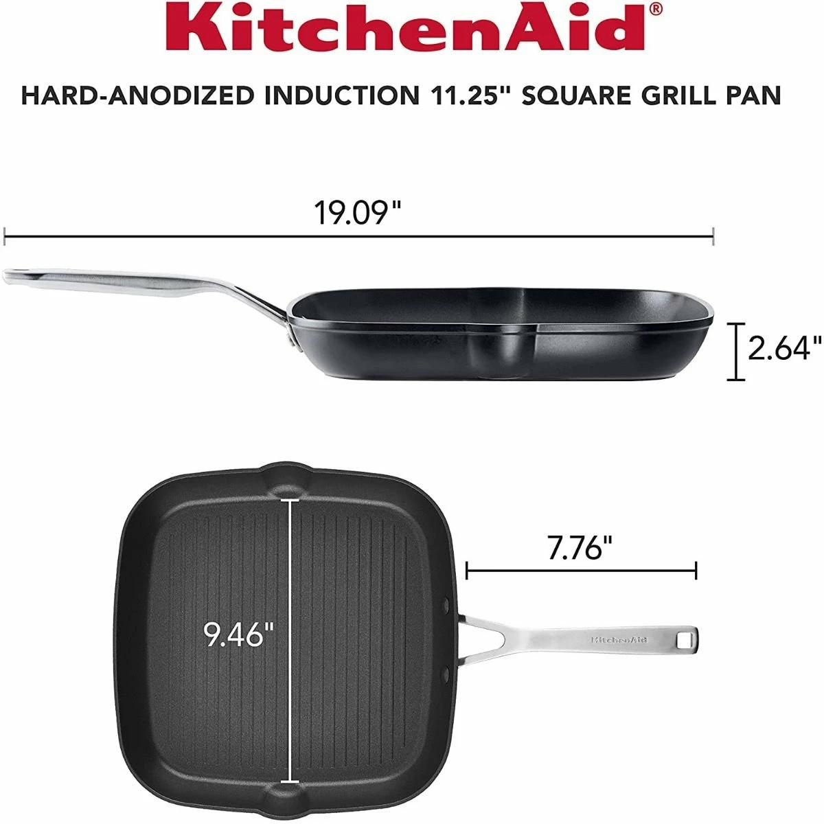 KitchenAid Non-Electrics KitchenAid Nonstick Hard Anodized Induction Square Grill Pan/Griddle With Pouring Spouts | 11.25" 7 KitchenAid Non-Electrics KitchenAid Nonstick Hard Anodized Induction Square Grill Pan/Griddle With Pouring Spouts | 11.25" - Image 5