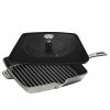 Staub 12" Square Cast Iron Grill Pan & Press Set | Graphite Grey -Le Creuset Shop american square grill 12 and staub press set graphite 4 2