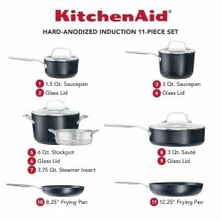 KitchenAid Non-Electrics KitchenAid Hard Anodized Induction Cookware Set | 11-Piece -Le Creuset Shop dimensions 1