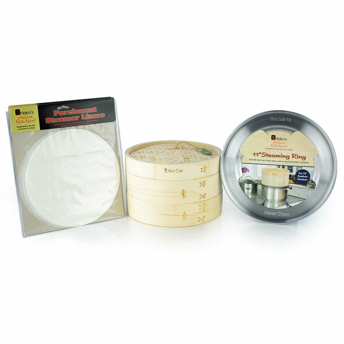 Helen's Asian Kitchen Bamboo Steamer Set 3 Helen's Asian Kitchen Bamboo Steamer Set