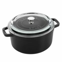 Staub 4 Qt. Round Cocotte/Dutch Oven With Glass Lid | Matte Black