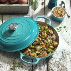 Le Creuset 2.25 Qt. Signature Enameled Cast Iron Braiser With Stainless Steel Knob | Caribbean Blue -Le Creuset Shop lifecar1