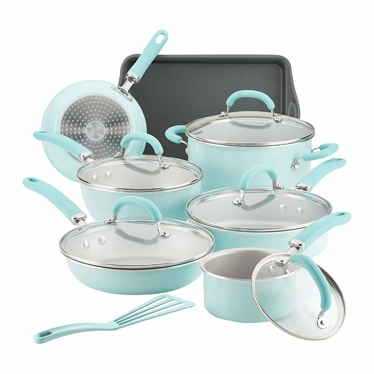 Rachael Ray 13-Piece Enameled Cookware Set | Light Blue Shimmer 3 Rachael Ray 13-Piece Enameled Cookware Set | Light Blue Shimmer