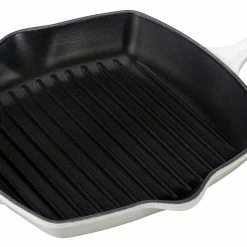 Le Creuset 10.25" Square Signature Cast Iron Grill Skillet | White