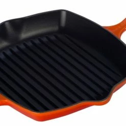 Le Creuset 10.25" Square Signature Cast Iron Grill Skillet | Flame Orange