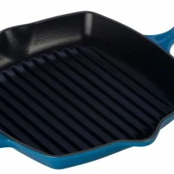 Le Creuset 10.25" Square Signature Cast Iron Grill Skillet | Marseille Blue