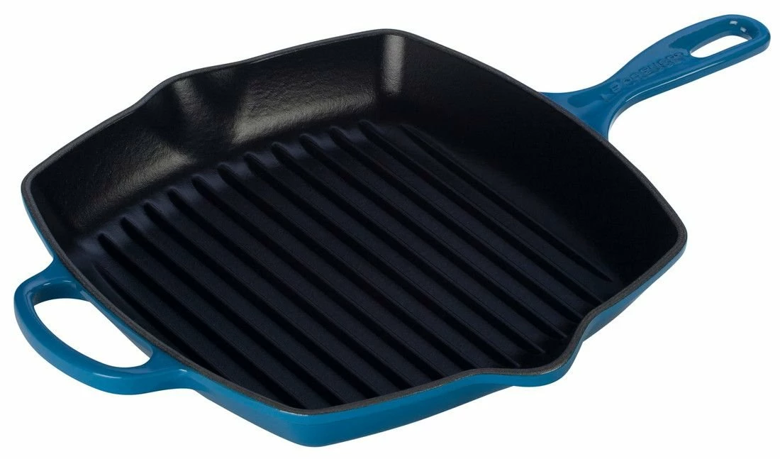 Le Creuset 10.25" Square Signature Cast Iron Grill Skillet | Marseille Blue 3 Le Creuset 10.25" Square Signature Cast Iron Grill Skillet | Marseille Blue