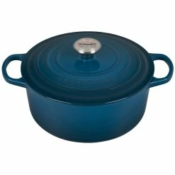 Le Creuset 5.5 Qt. Round Signature Cast Iron Dutch Oven With Stainless Steel Knob | Deep Teal