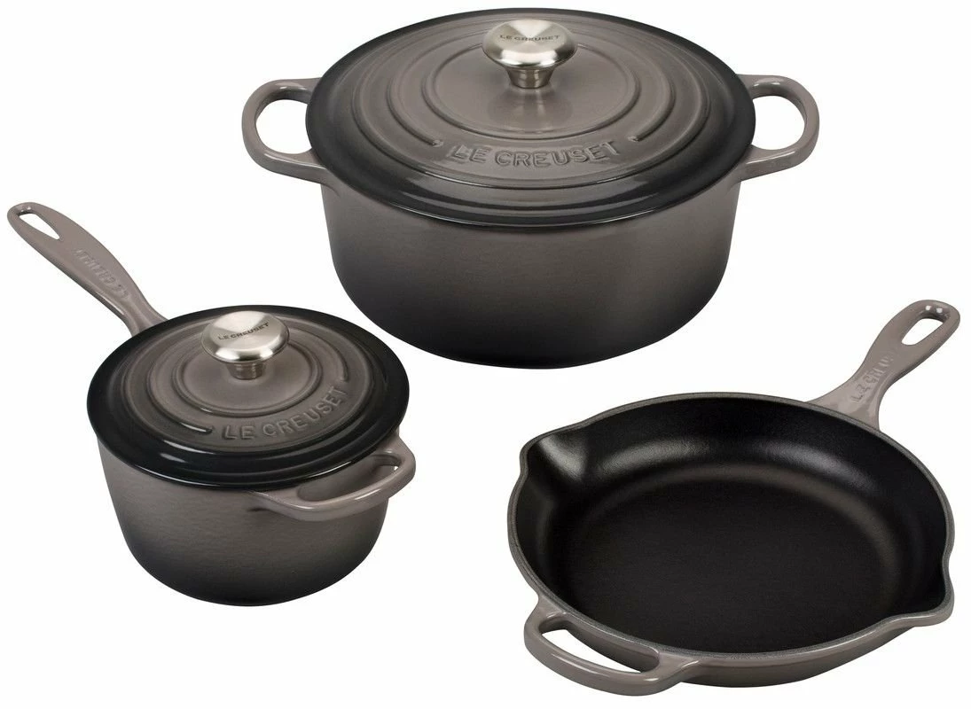 Le Creuset 5-Piece Signature Cookware Set With Stainless Steel Knobs | Oyster Grey 3 Le Creuset 5-Piece Signature Cookware Set With Stainless Steel Knobs | Oyster Grey