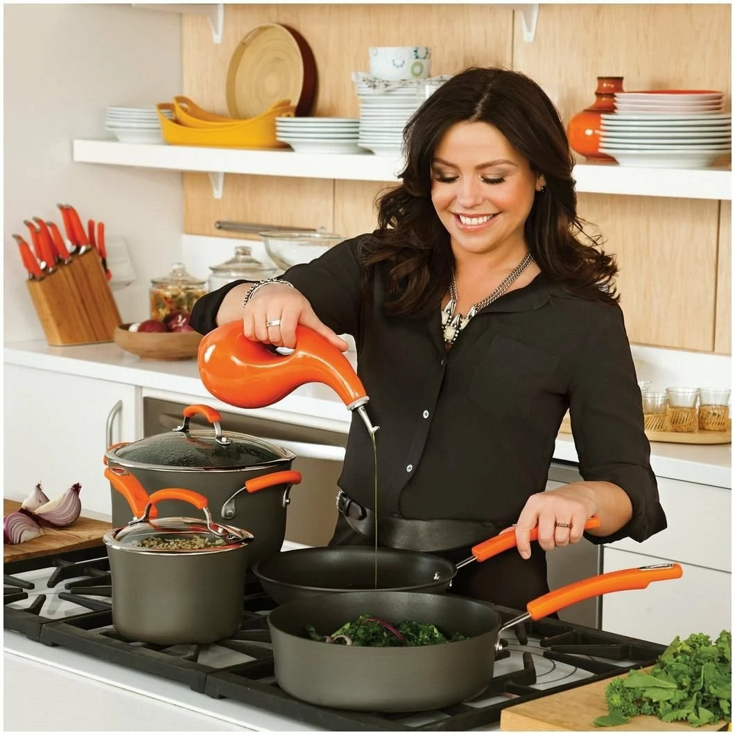 Rachael Ray Hard Anodized II Cookware Set W/ Orange Handles: 14pc 4 Rachael Ray Hard Anodized II Cookware Set W/ Orange Handles: 14pc - Image 2