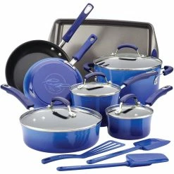Rachael Ray Blue Gradient 14 Piece Enamel Cookware Set