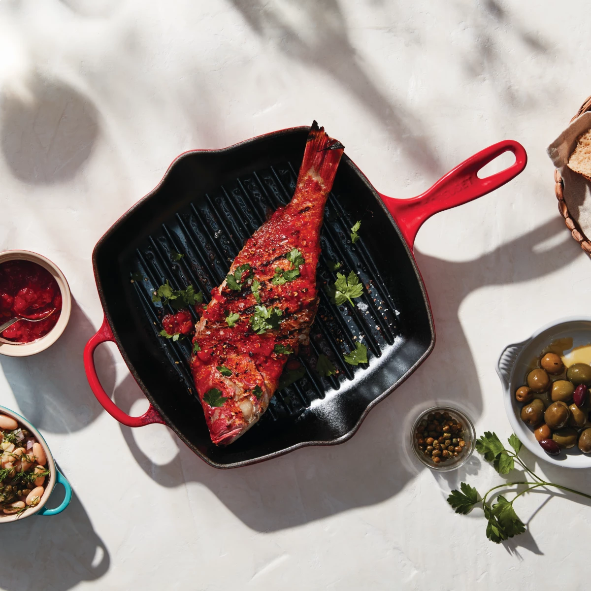 Le Creuset 10.25" Square Signature Cast Iron Grill Skillet | Cerise/Cherry Red 4 Le Creuset 10.25" Square Signature Cast Iron Grill Skillet | Cerise/Cherry Red - Image 2