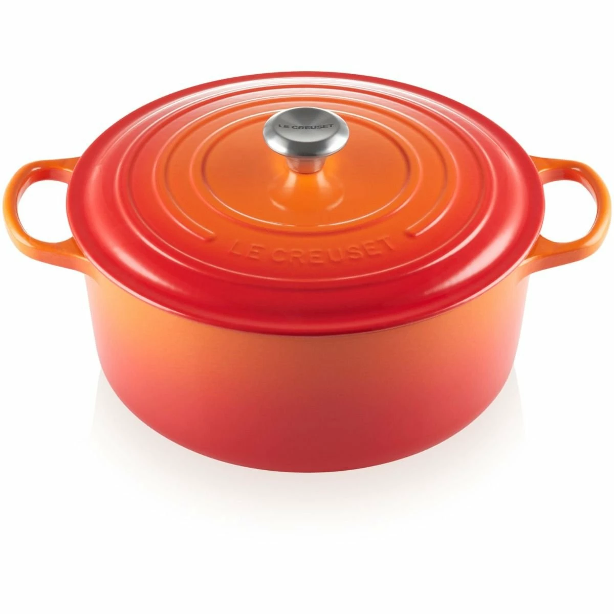 Le Creuset 7.25 Qt. Round Signature Dutch Oven With Stainless Steel Knob | Flame Orange 3 Le Creuset 7.25 Qt. Round Signature Dutch Oven With Stainless Steel Knob | Flame Orange
