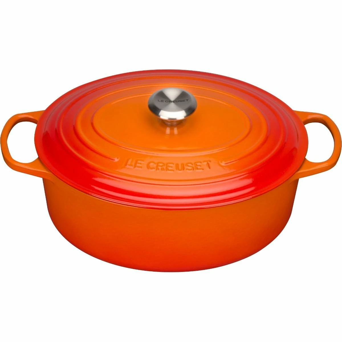 Le Creuset 6.75 Qt. Oval Signature Dutch Oven With Stainless Steel Knob | Flame Orange 3 Le Creuset 6.75 Qt. Oval Signature Dutch Oven With Stainless Steel Knob | Flame Orange