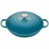 Le Creuset 3.5 Qt. Signature Enameled Cast Iron Braiser With Stainless Steel Knob | Caribbean Blue -Le Creuset Shop rs12363 ls2532 3017ss