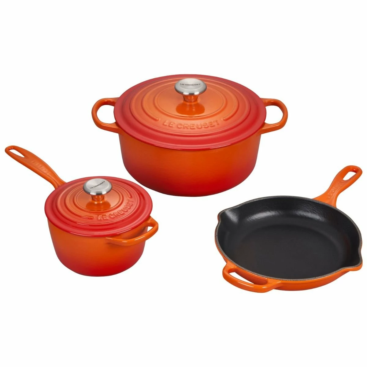 Le Creuset 5-Piece Signature Cookware Set With Stainless Steel Knobs | Flame Orange 3 Le Creuset 5-Piece Signature Cookware Set With Stainless Steel Knobs | Flame Orange