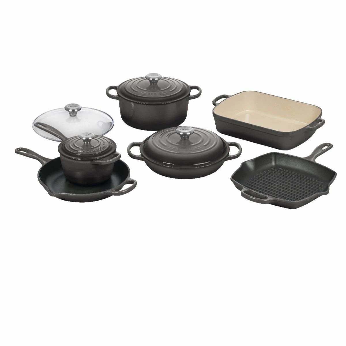 Le Creuset 10-Piece Signature Cookware Set With Stainless Steel Knobs | Oyster Grey 3 Le Creuset 10-Piece Signature Cookware Set With Stainless Steel Knobs | Oyster Grey