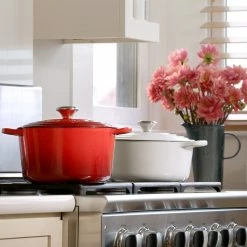 Le Creuset 5.5 Qt. Round Signature Cast Iron Dutch Oven With Stainless Steel Knob | White 9 Le Creuset 5.5 Qt. Round Signature Cast Iron Dutch Oven With Stainless Steel Knob | White -Le Creuset Shop rs16510 deep oven stovetop still00572273 edited