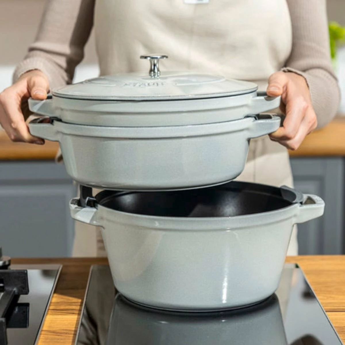 Staub Stackable Cocotte, Braiser, And Grill Pan With Lid | Graphite Grey 12 Staub Stackable Cocotte, Braiser, And Grill Pan With Lid | Graphite Grey - Image 10