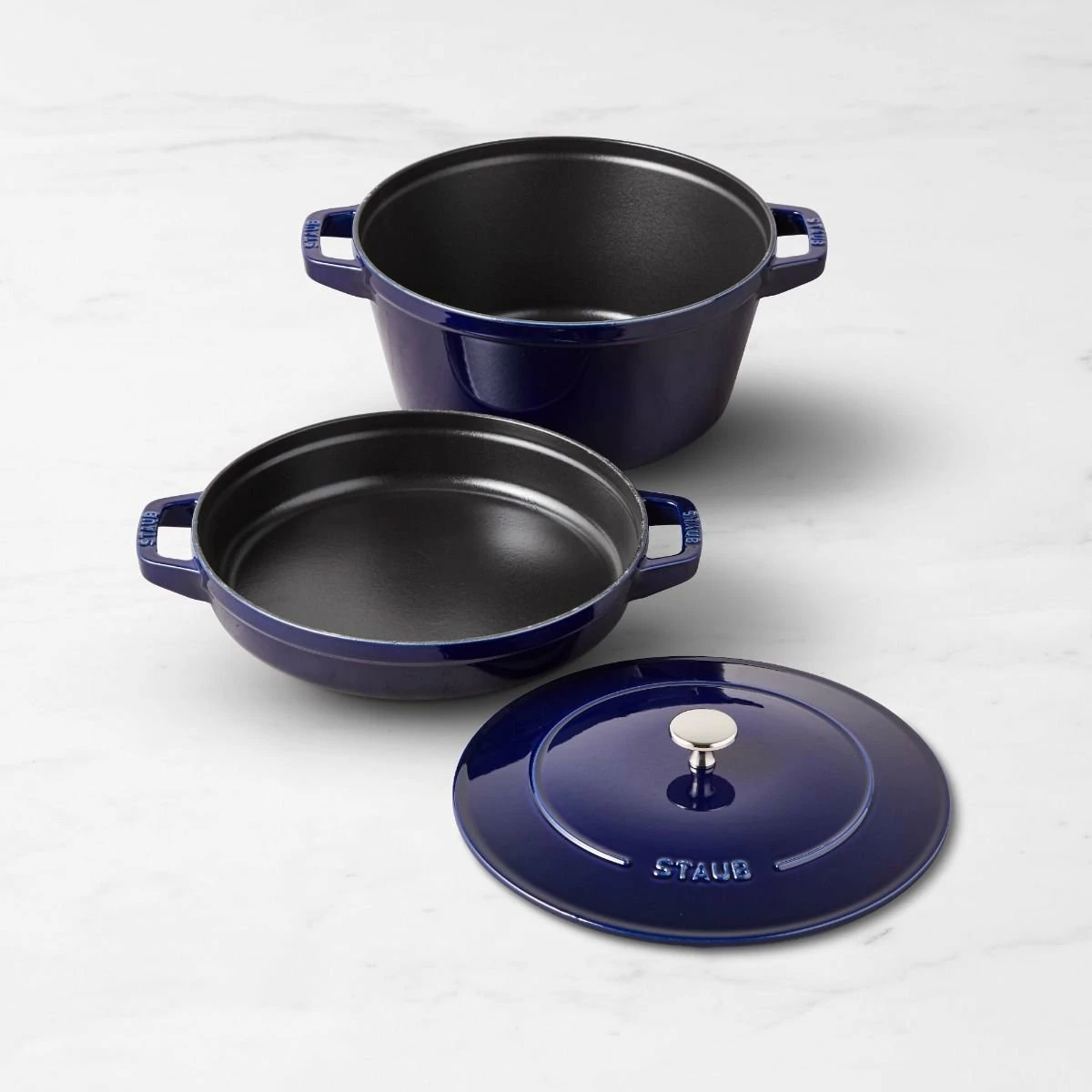 Staub Stackable Cocotte, Braiser, And Grill Pan With Lid | Dark Blue 11 Staub Stackable Cocotte, Braiser, And Grill Pan With Lid | Dark Blue - Image 9