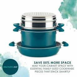 Rachael Ray 8-Piece Enameled Stacking Cookware Set | Teal Shimmer 18 Rachael Ray 8-Piece Enameled Stacking Cookware Set | Teal Shimmer -Le Creuset Shop teal14