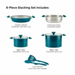 Rachael Ray 8-Piece Enameled Stacking Cookware Set | Teal Shimmer 20 Rachael Ray 8-Piece Enameled Stacking Cookware Set | Teal Shimmer -Le Creuset Shop teal15
