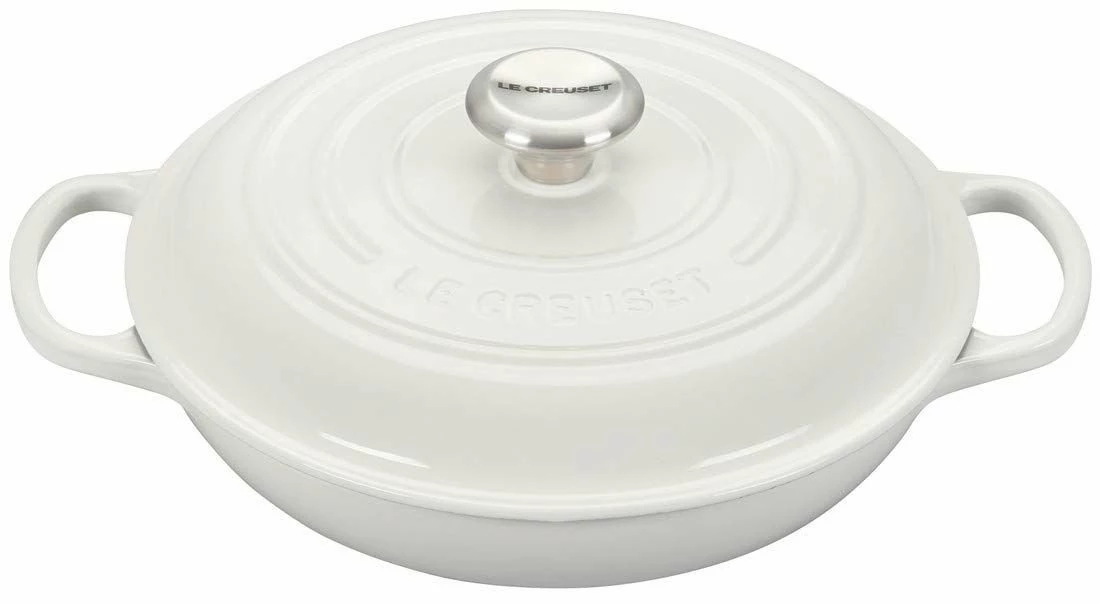 Le Creuset 2.25 Qt. Signature Enameled Cast Iron Braiser With Stainless Steel Knob | White 3 Le Creuset 2.25 Qt. Signature Enameled Cast Iron Braiser With Stainless Steel Knob | White